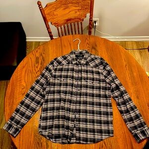 Lucky brand plaid flannel western shirt. Large. Black, grey, and beige